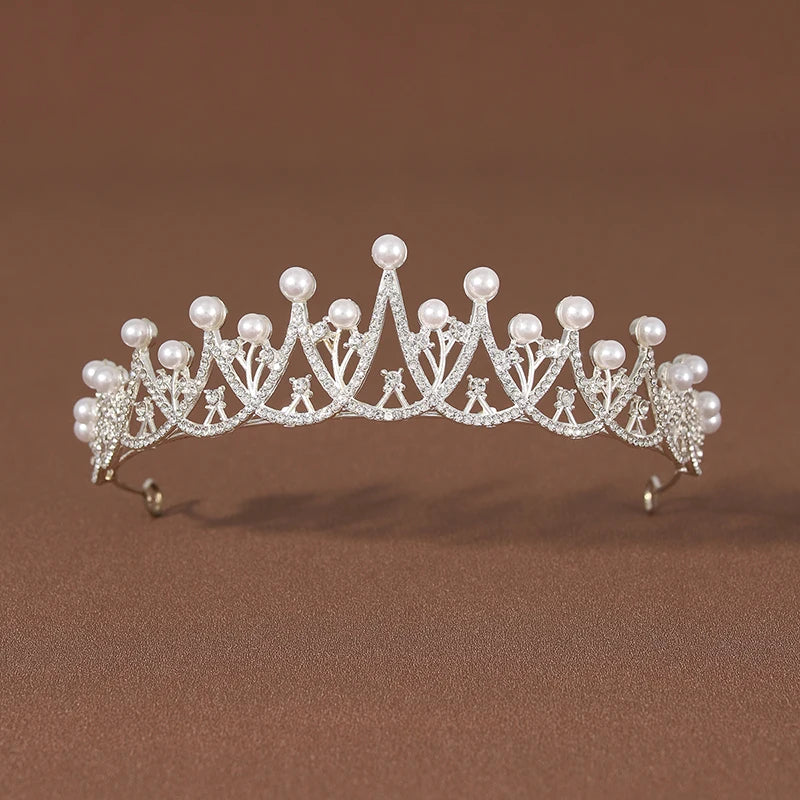 Fashion Gold Silver Color Crystal Crowns For Kids Child Girls Pearls Tiaras Diadems Wedding Hair Accessories Bridal Jewelry