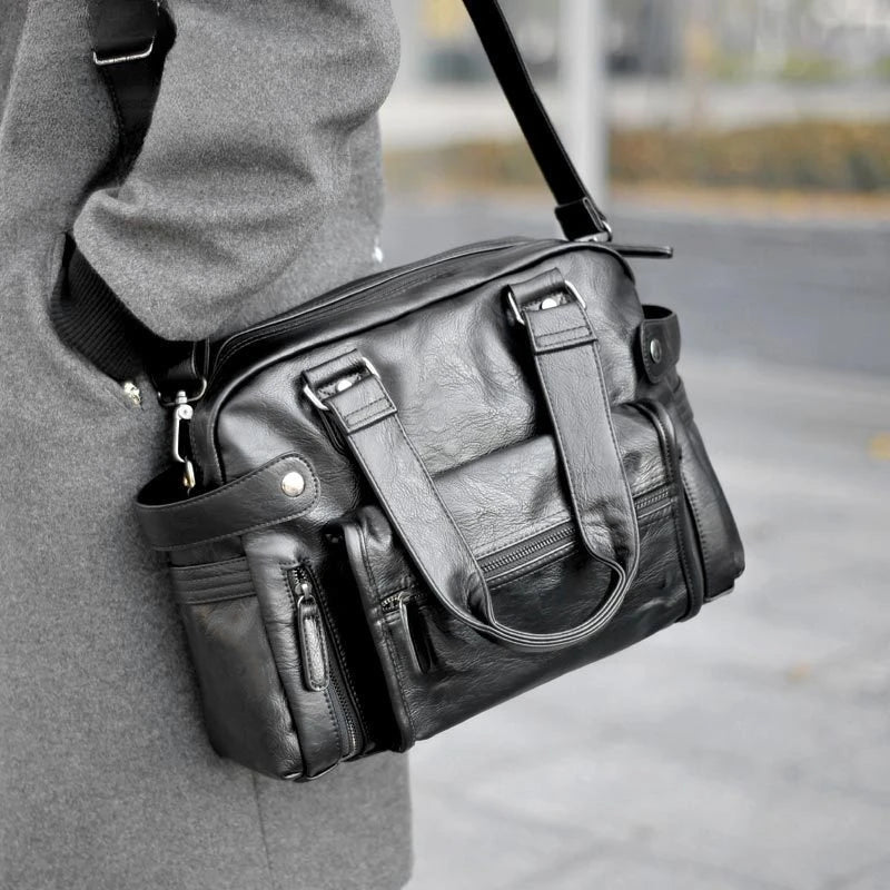 Luxury Crossbody Bags Men Handbag Large Capacity Travel Tote Soft PU Leather Business Men's Crossbody Bag Shoulder Messenger Bag