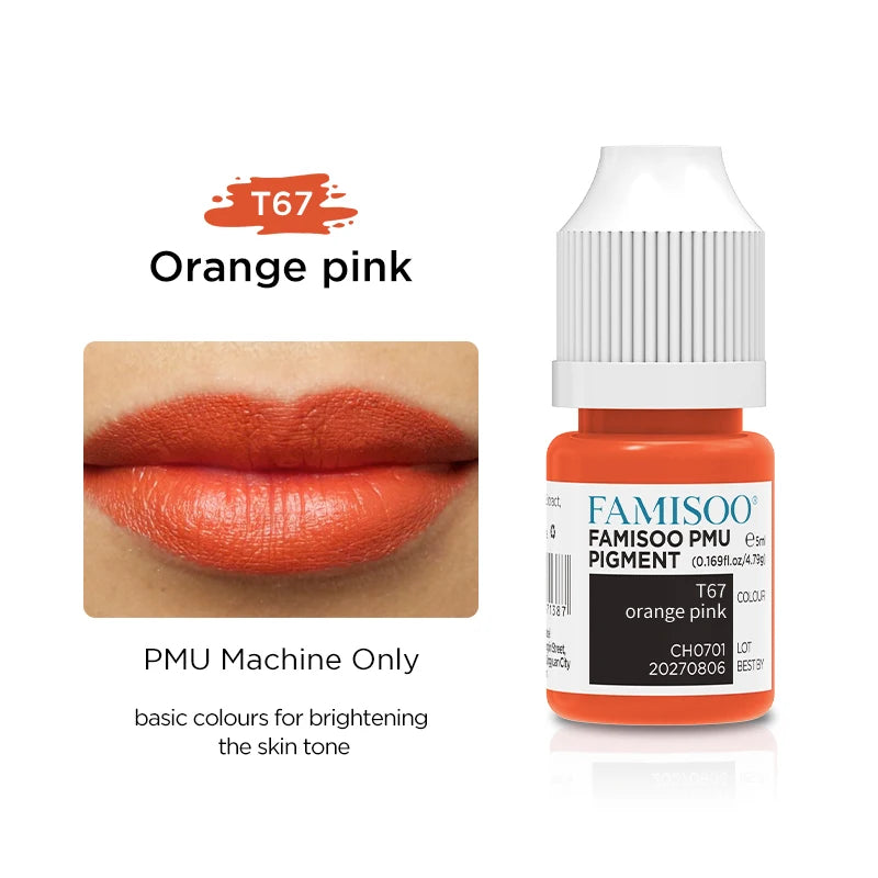FAMISOO 5ML Lip Tattoo Inks Microblading Organic Permanent Makeup Lips Pigment Tattoo Pink Eyebrow Eyeliner PMU Pigment 0.17 OZ