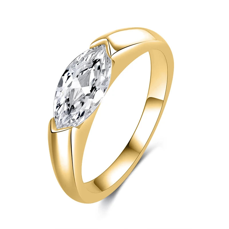 EWYA 1CT Marquise Cut Moissanite Solitaire Ring For Women 925 Silver GRA Certified Diamond Wedding Band Party Bridal Rings Gift