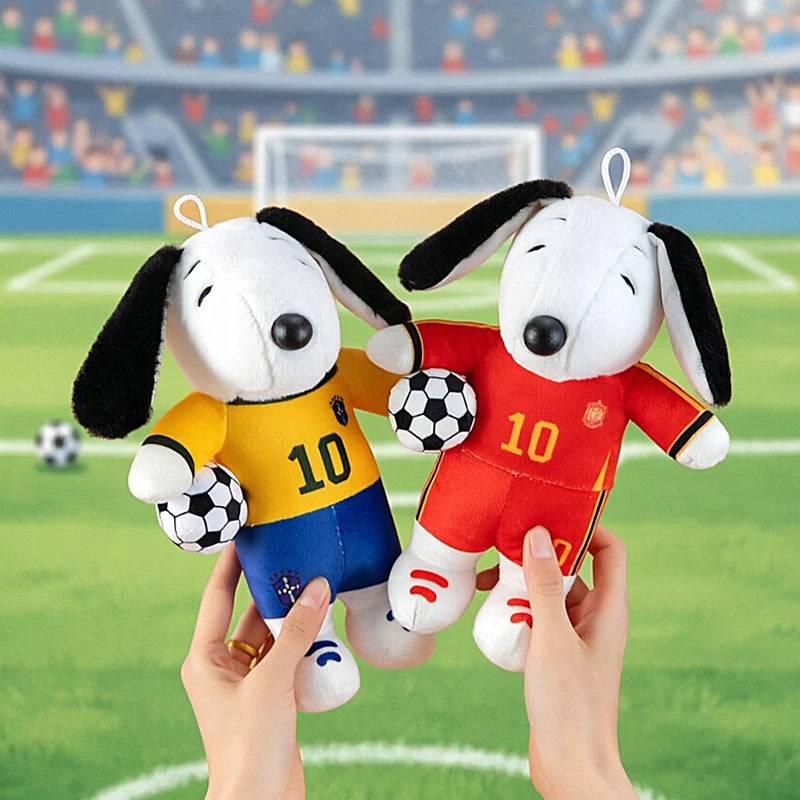 New Peanuts Snoopy Soccer cute Plush Toy Pendant Key Chain Team Jersey Stuffed Doll with Football for Kids Fans Birthday Gift