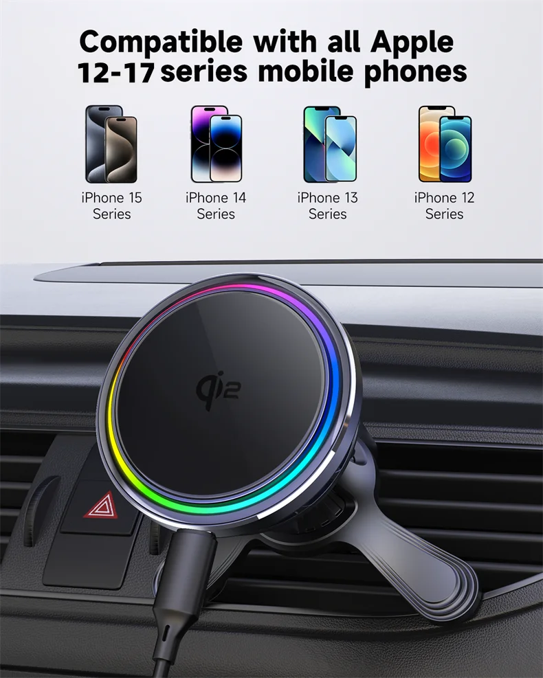 HaaYot QI2 Ice Cooling 25W Magnetic Wireless Car Charger RGB Fast Charging Car Phone Holder Stand For Magsafe iPhone 17 16 15 14