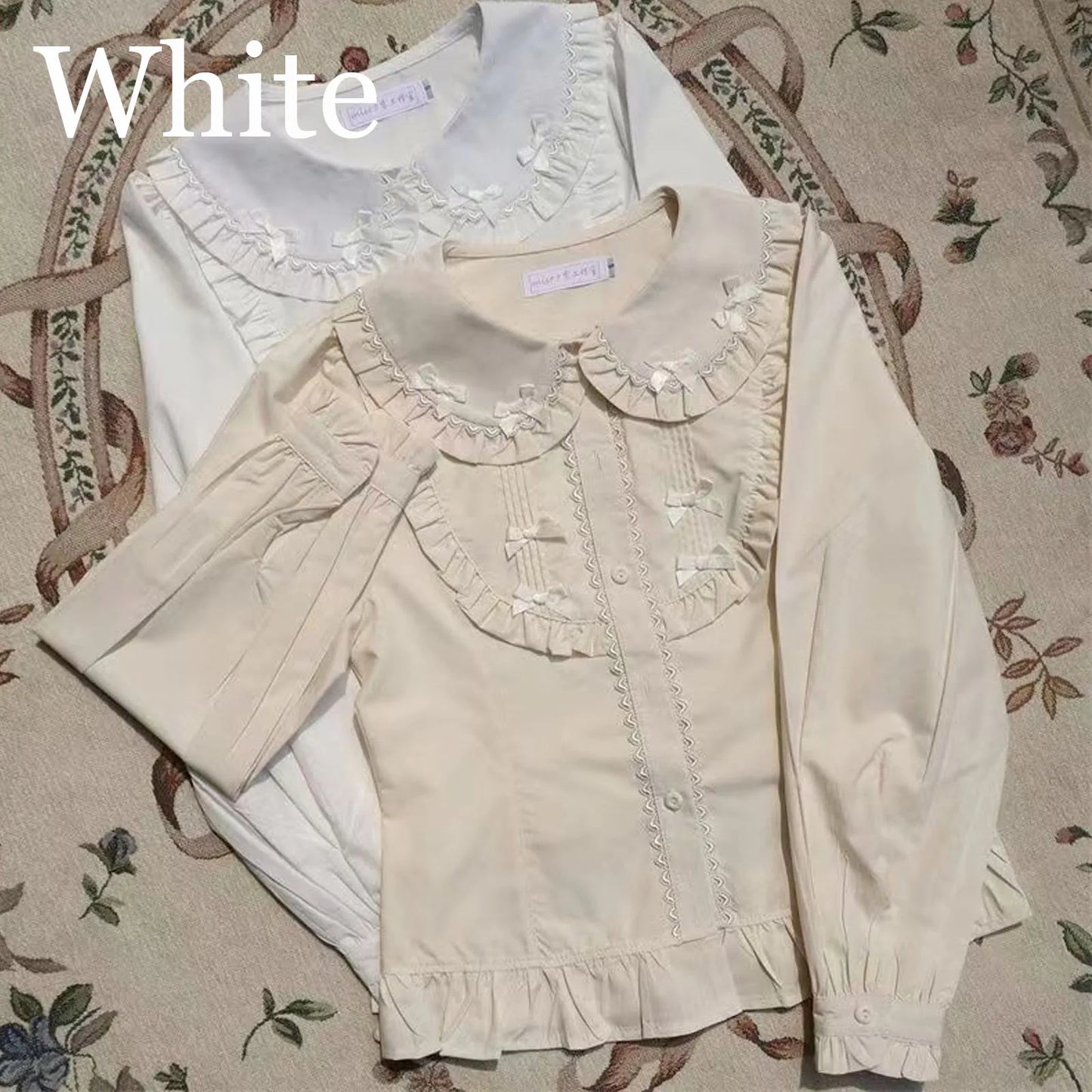 Spring Blouse Women Japanese Kawaii Cute Lace Patchwork Peter Pan Collar Shirt Vintage Sweet Embroidery Top Blusas