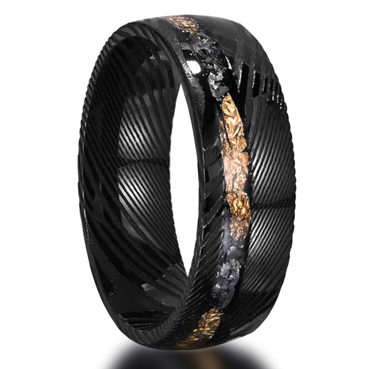 Black Damascus Steel Ring 8mm Fashion Luxury Men and Women Engagement Wedding Ring Couple Dating Wear Anniversary Gift