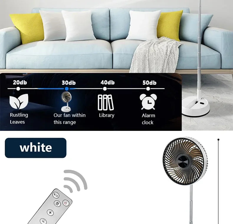 Remote control telescopic folding desktop vertical electric fan 5400mAh silent timed left and right rotation USB electric fan