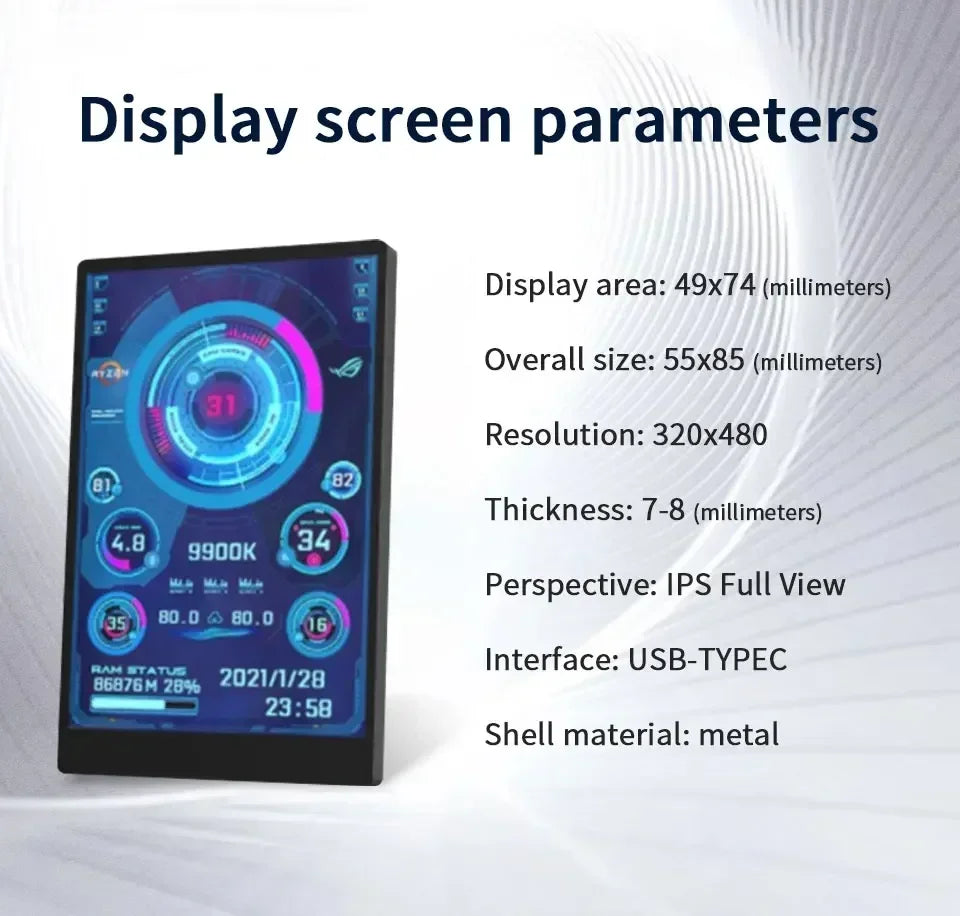 3.5 Inch IPS Type-C Secondary Screen DIY Mini Computer Display CPU GPU RAM HDD Monitor with Holder LCD Display Freely AIDA64
