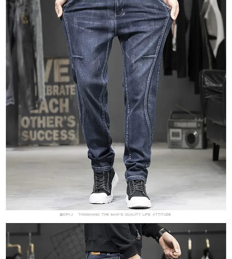 Summer Designer Clothes High Quality Punk Harajuku Fashion Casual Plus Size Slim Fit Denim Jeans for  2025 Cowboy Pants for Men