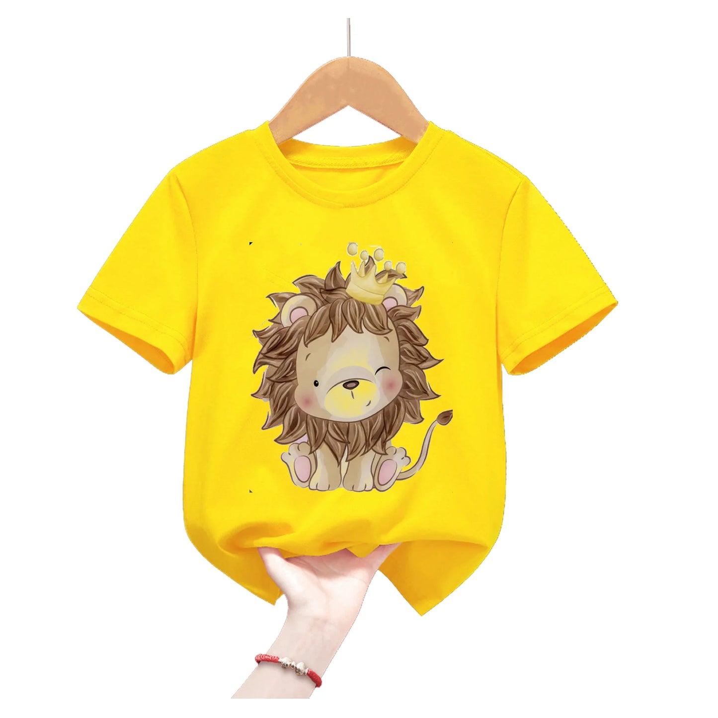 Lion King Animal Print Yellow T Shirt For Girls/Boys Summer Short Sleeve Tshirt Koala/Duck/Bee/Bunny/Dolphin Kids Clothes