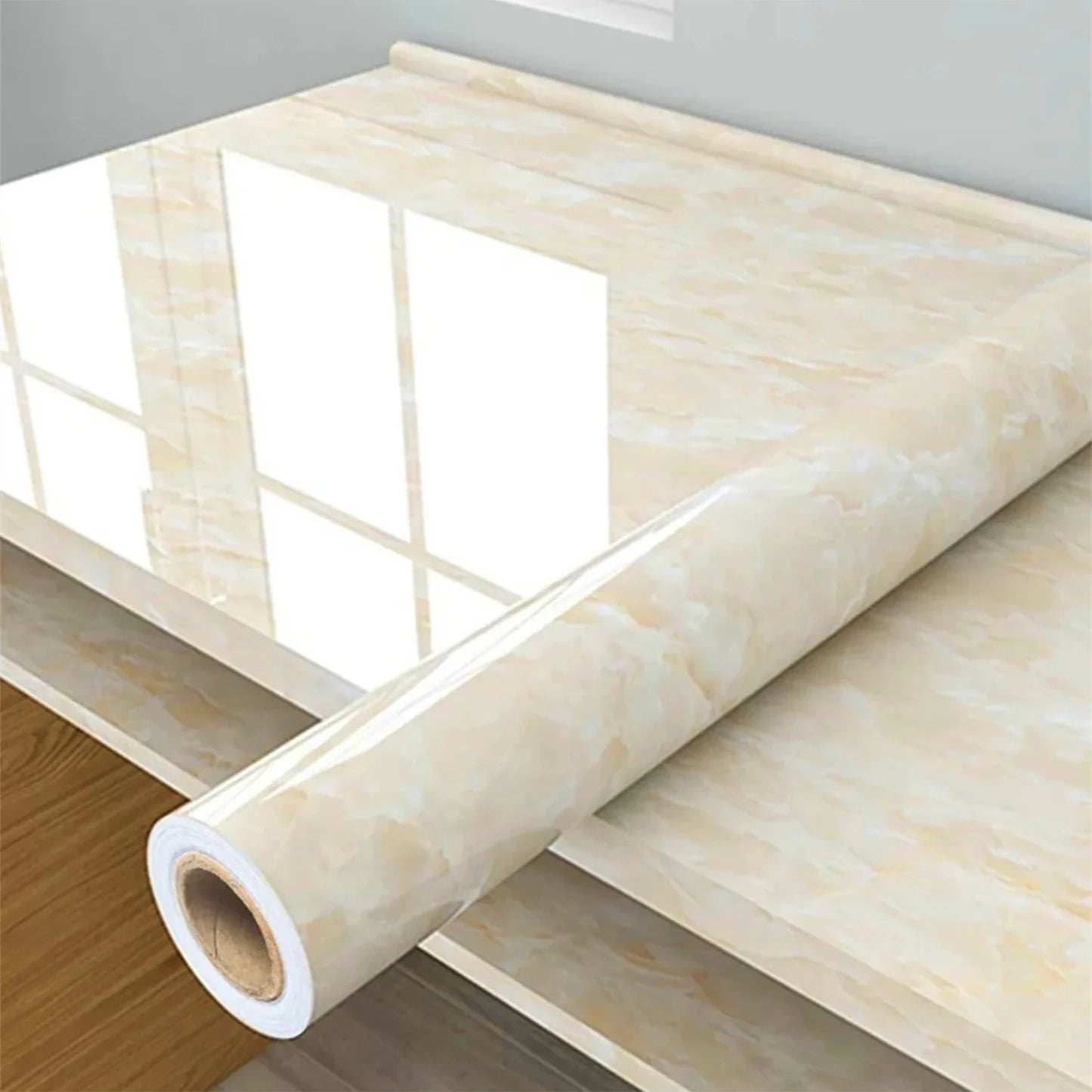 PVC Pearl Film Waterproof Wallpaper Room DIY Self-adhesive Black/White Wardrobe Kitchen High Gloss Paste Furniture Wall Stickers