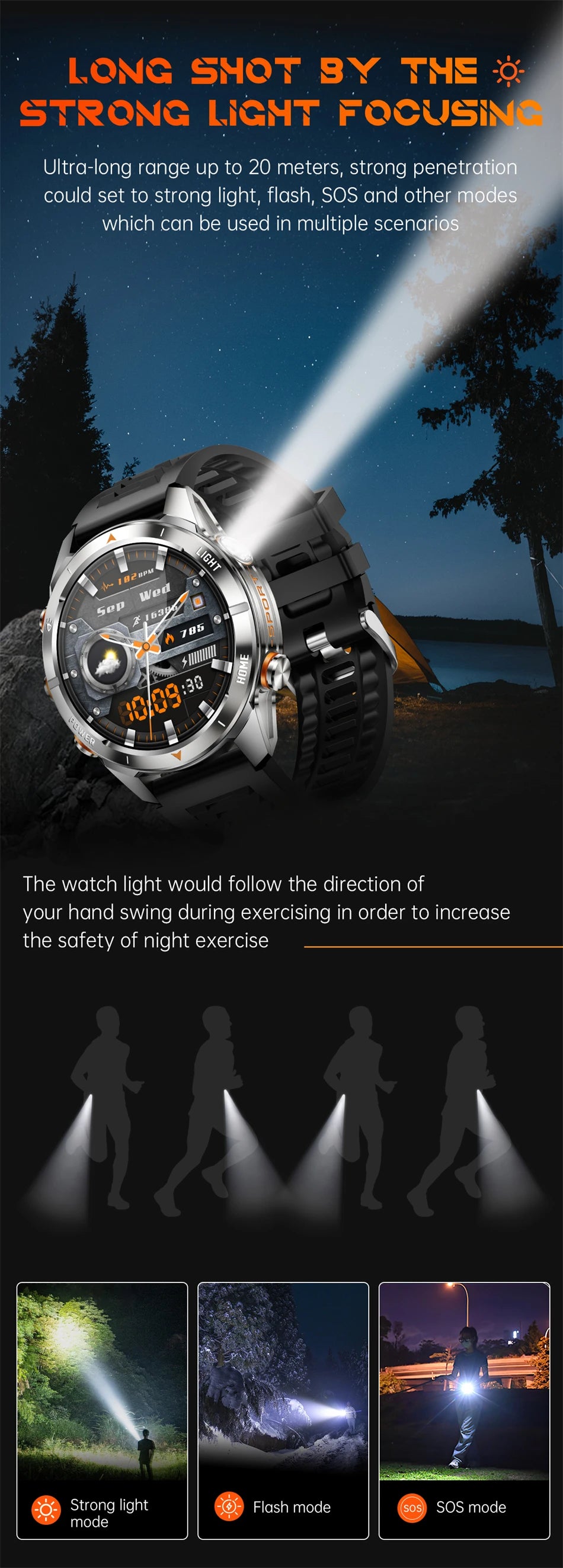 Military Smart Watch Men 10ATM Waterproof 1.46" AMOLED Screen LED Flashlight 515mAh Battery Heart Rate Sport BT Call Smartwatch