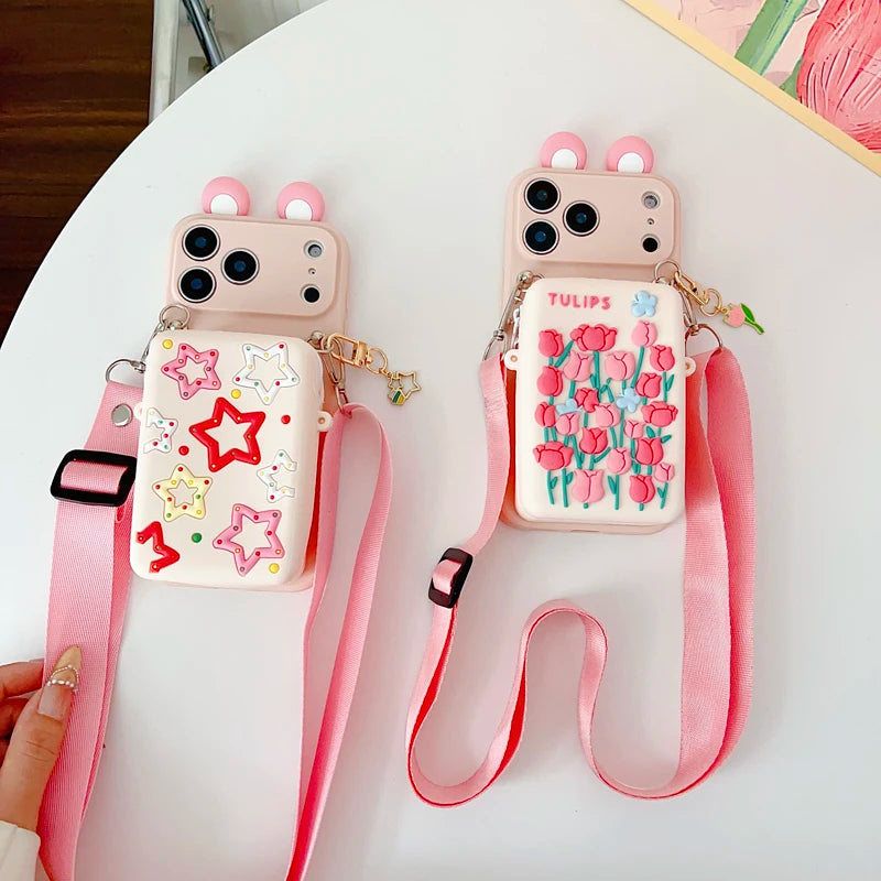 For iPhone 17 16 15 14 13 12 11 XR Xs 6 6s 7 8 SE Pro Max mini Plus e Tulip Star Wallet Case With Accessories