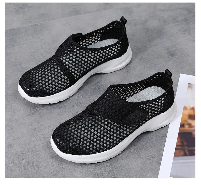 Women Mesh Shoes Summer Sports Black Outdoor Comfortable Loafers Monk Sneakers Girls For Walking Flats Mother Gift