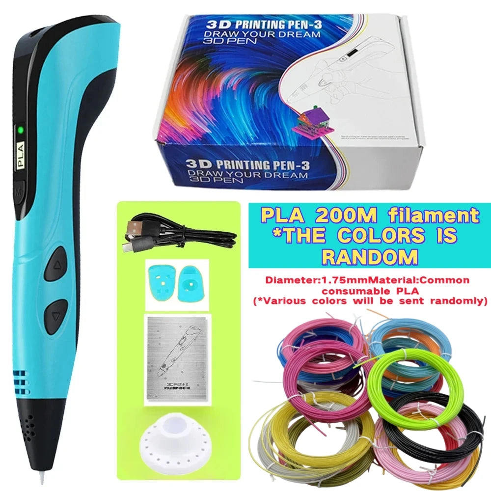 New 3D Printing Pen, Suitable 3D Pen Set for Children, PLA Filament, Children's Birthday or Christmas Gift