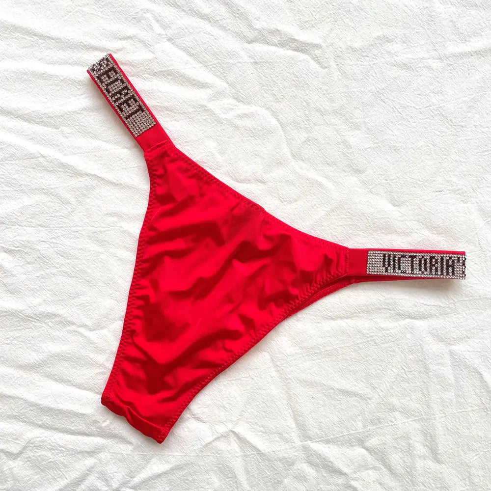 Fashion large size printed women's underwear comfortable rhinestone sexy underwear pink brand thong seamless t-pants metal chain