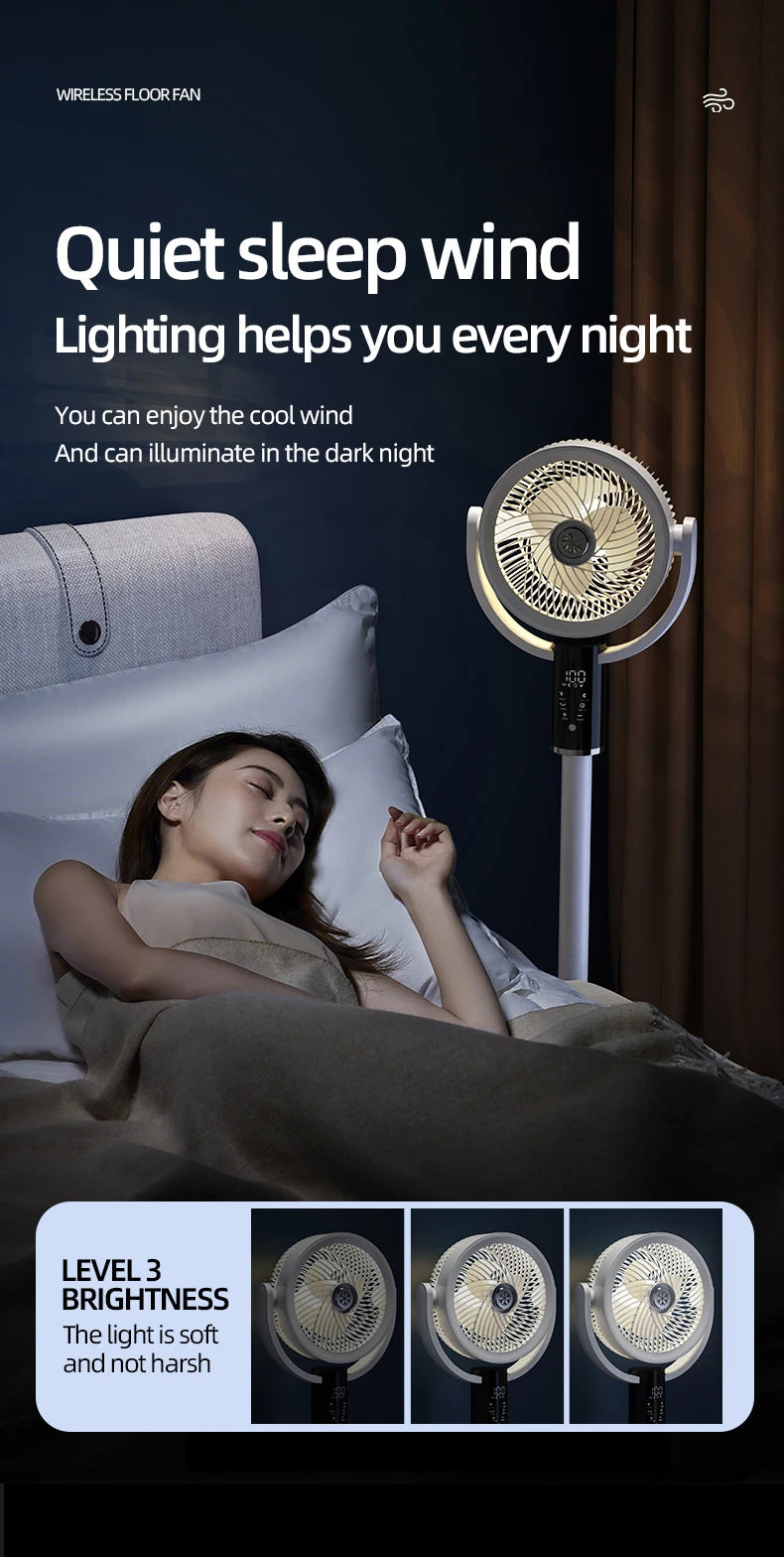 Floor Standing Fan Remote Control 6000mAh USB Rechargeable Height Adjustable Air Circulator for Camping Home Office Sturdy Base