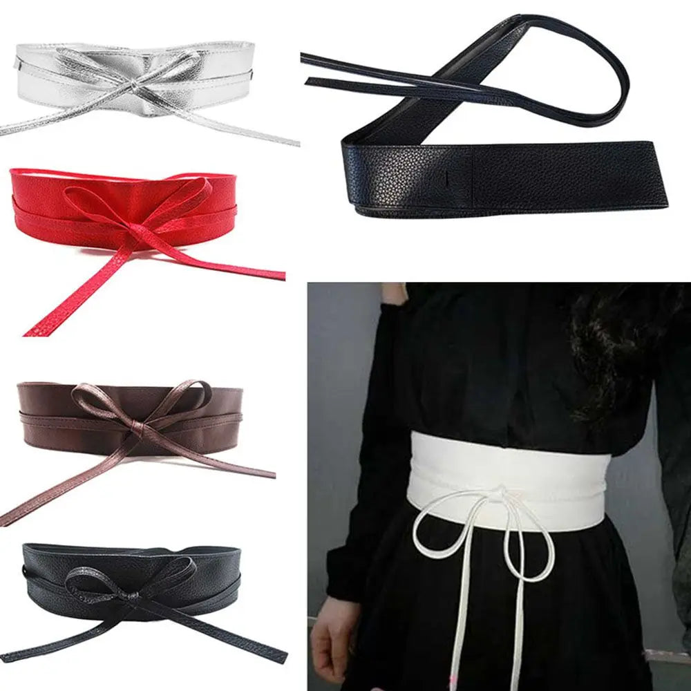 Dress Accessories for Female Soft Leather Elegant Bow Belt Ladies  Girls Belt Wide Self Tie Wrap Around Waist Band Dress Belt