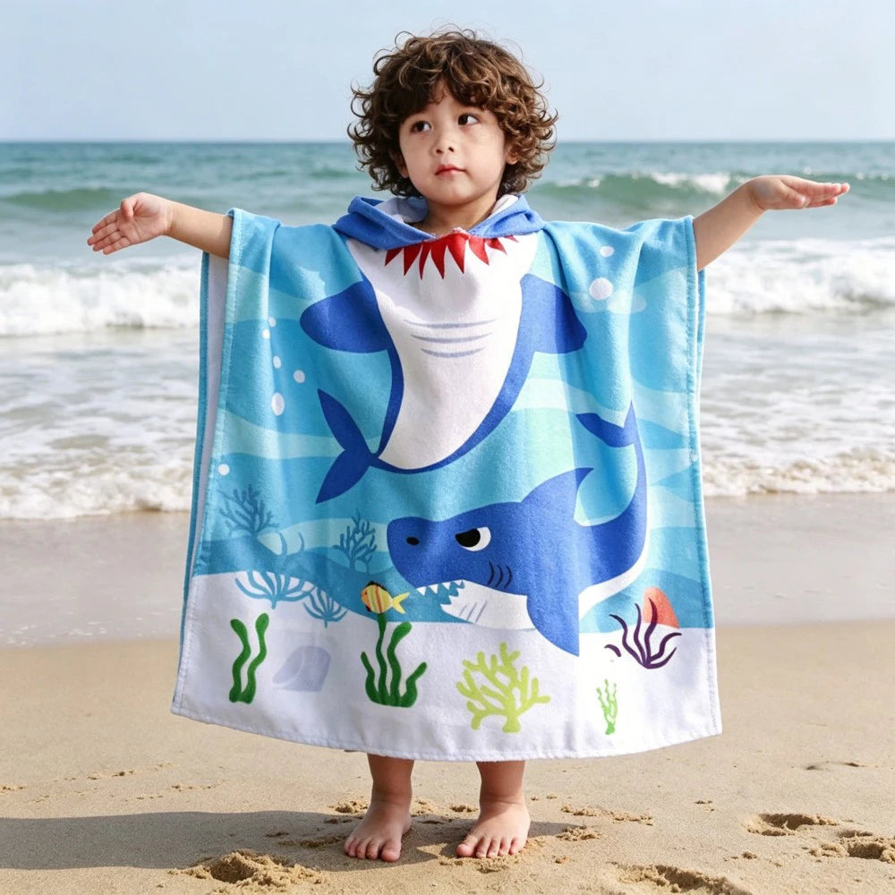 Children Bathing Stuff Kids Hooded Cape Towel Boy Cartoon Bathrobe Baby Swimming Towel Girls Unicorn Beach Towel Wrap Blanket