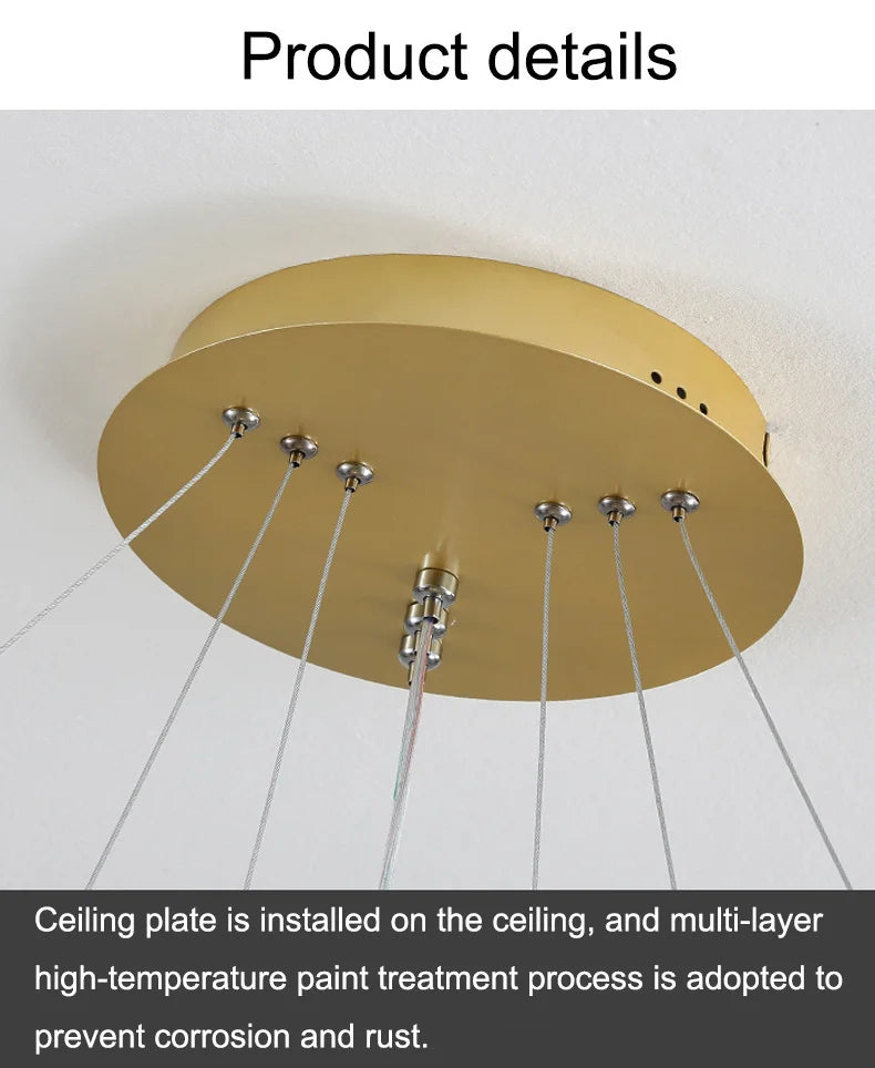 Led Circle Ceiling Hanging Chandelier Rings  Black Loft Living Dining Room Modern Pendant Lamp Kitchen Indoor Lighting Fixture