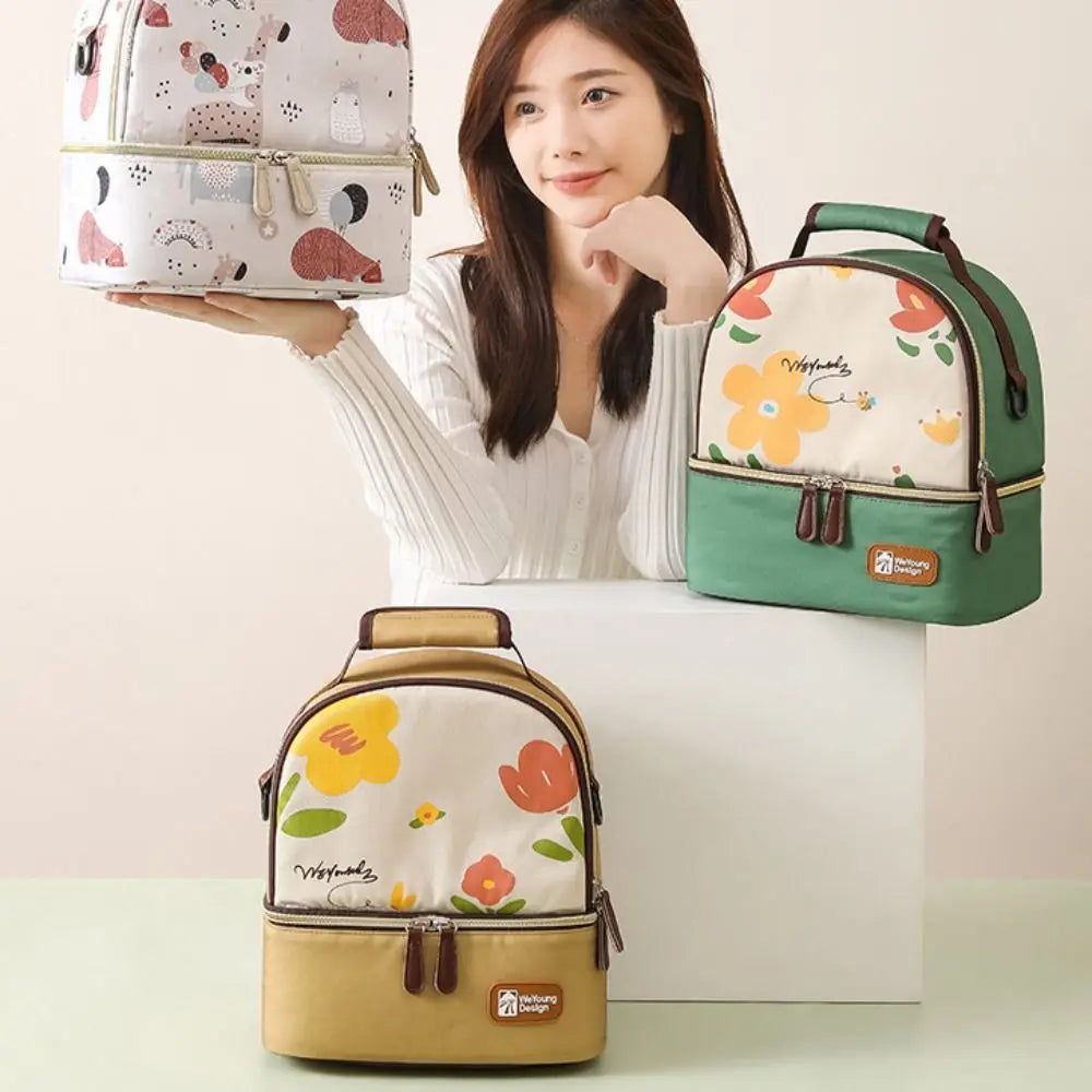 Multifunctional Maternity Backpack Double Layer Lightweight Breastmilk Cooler Bag Large Capacity Portable Lunch Bag Women Kid