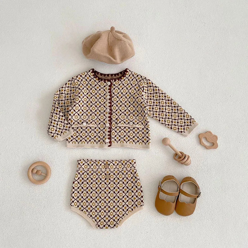 Autumn Baby Clothes Sweater Set Infant Girls Knit Sweaters Cardigan Jacket Blommer 2 Pcs