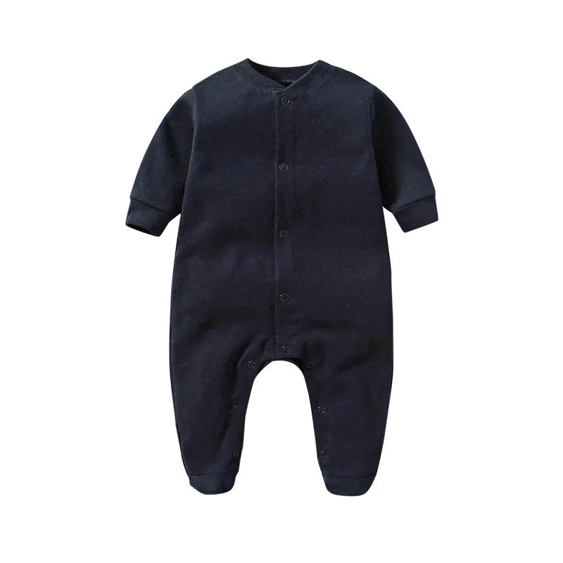 Baby Clothing Boy Girl Jumpsuits Foot Binding Cotton Rompers Solid Color Front Open Button Bodysuits Baby Outfits 0-12 Months