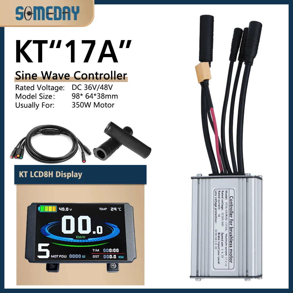 Ebike KT Sine Wave Controller 36V/48V Waterproof Brushless with Light Function 14A-35A With LCD8H Display For Ebike Accessories