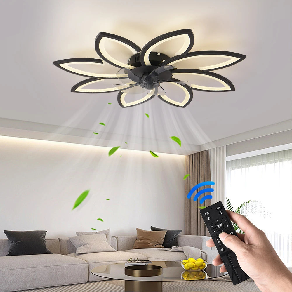 Modern Dining Table LED Lamp Ceiling Fan Light Invisible Blade Restaurant Bedroom Fan Lamp Remote Ventilator Home Lighting