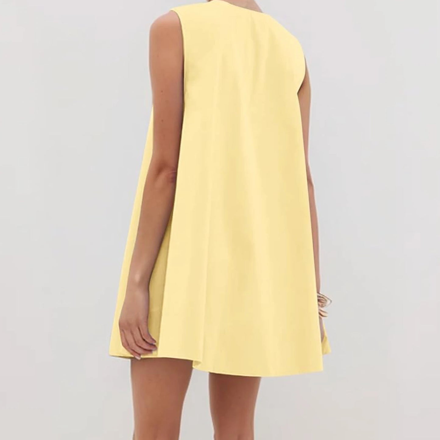 New Fashion Womens V Neck Tank Dress Sleeveless Solid Color Loose Beach Dresses With Pocket Club Street Style Hot Sale S-XL