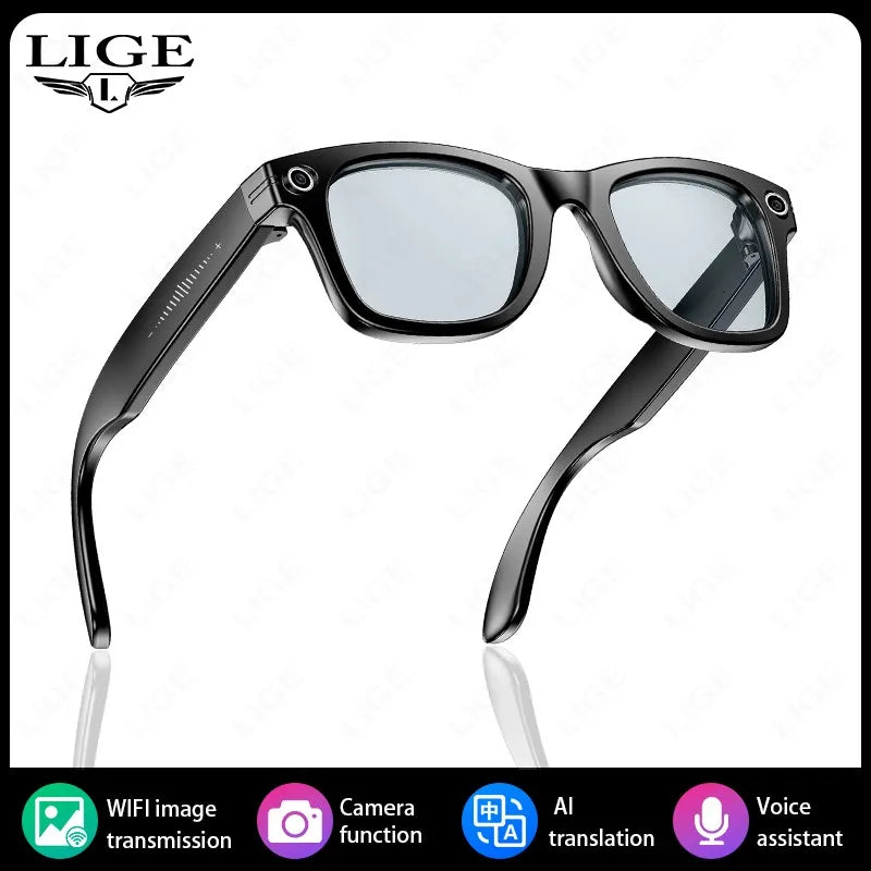 LIGE Smart Glasses Take Pictures 800W Video Recording Bluetooth Music Call AI Q&A Intelligent Translation Waterproof Sunglasses