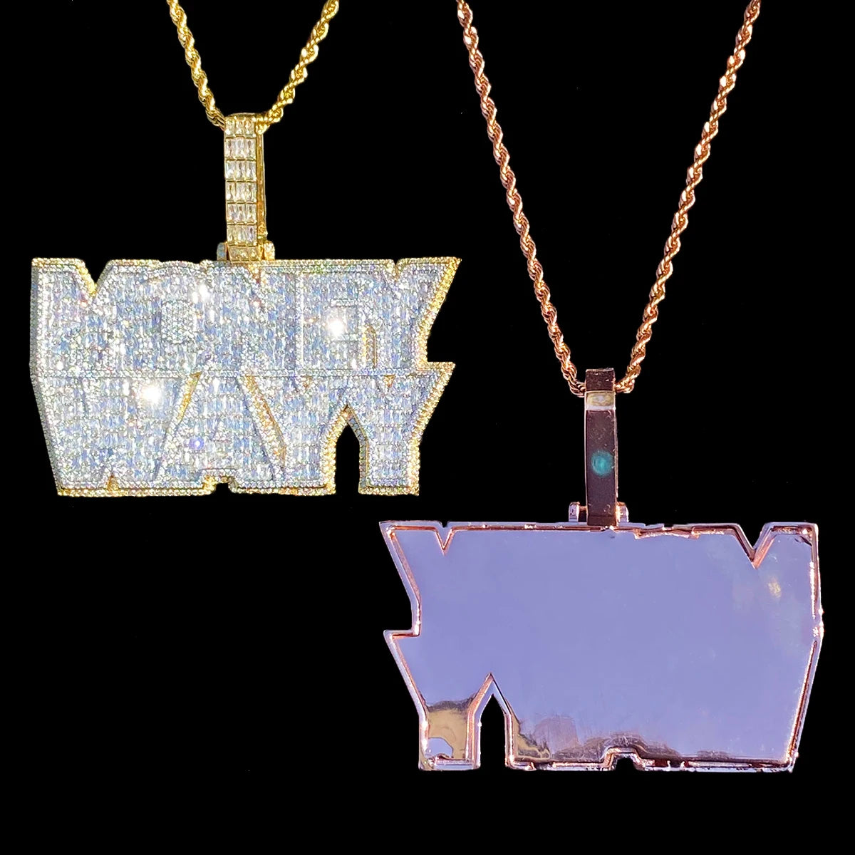 Aokaishen Iced Out Money Wayy Necklace Pendant for Men Prong Setting Real Gold Plated Hip Hop Jewelry