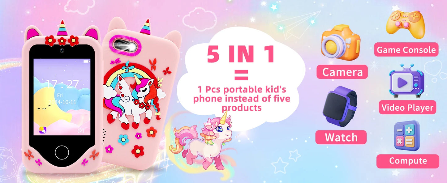 Kids Toy Phone 8GB Video Music Player 28 Games 20 Stories Mini Toy Phone Dual Camera Learning Educational Toys Children Gifts
