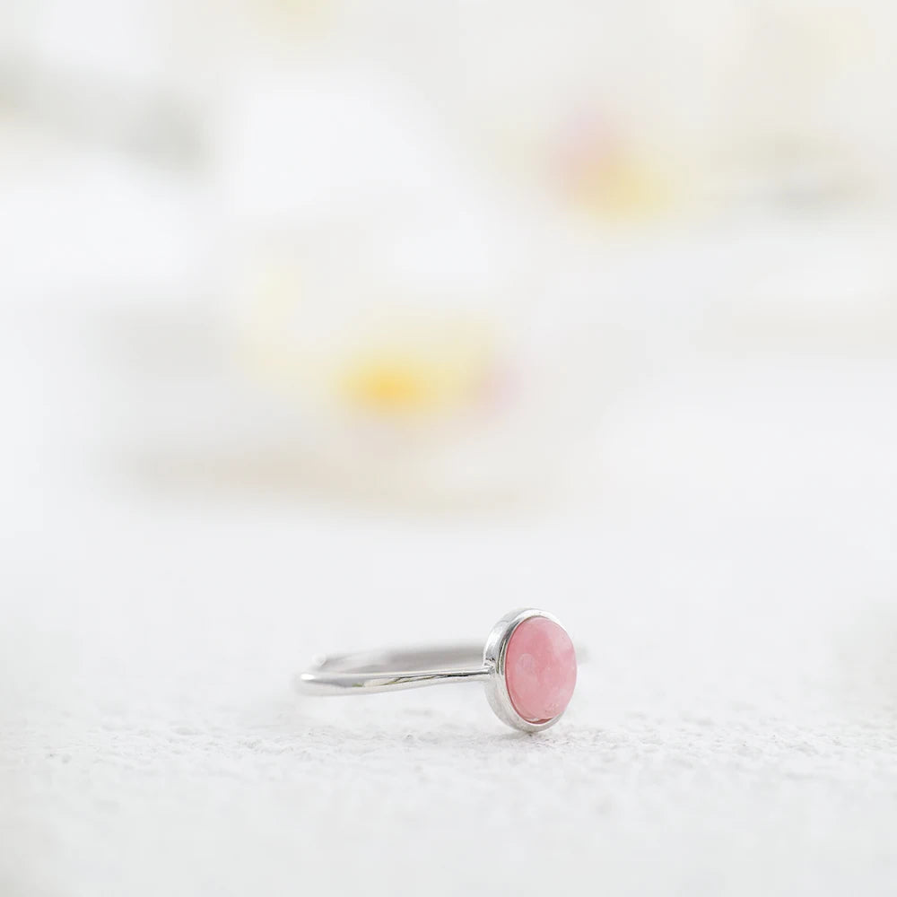 Sterling 925 Silver Ring Adjustable Stackable Bands Rose Quartz & Rhodochrosite Chakra Healing Stones Jewelry Handmade Boho Gift