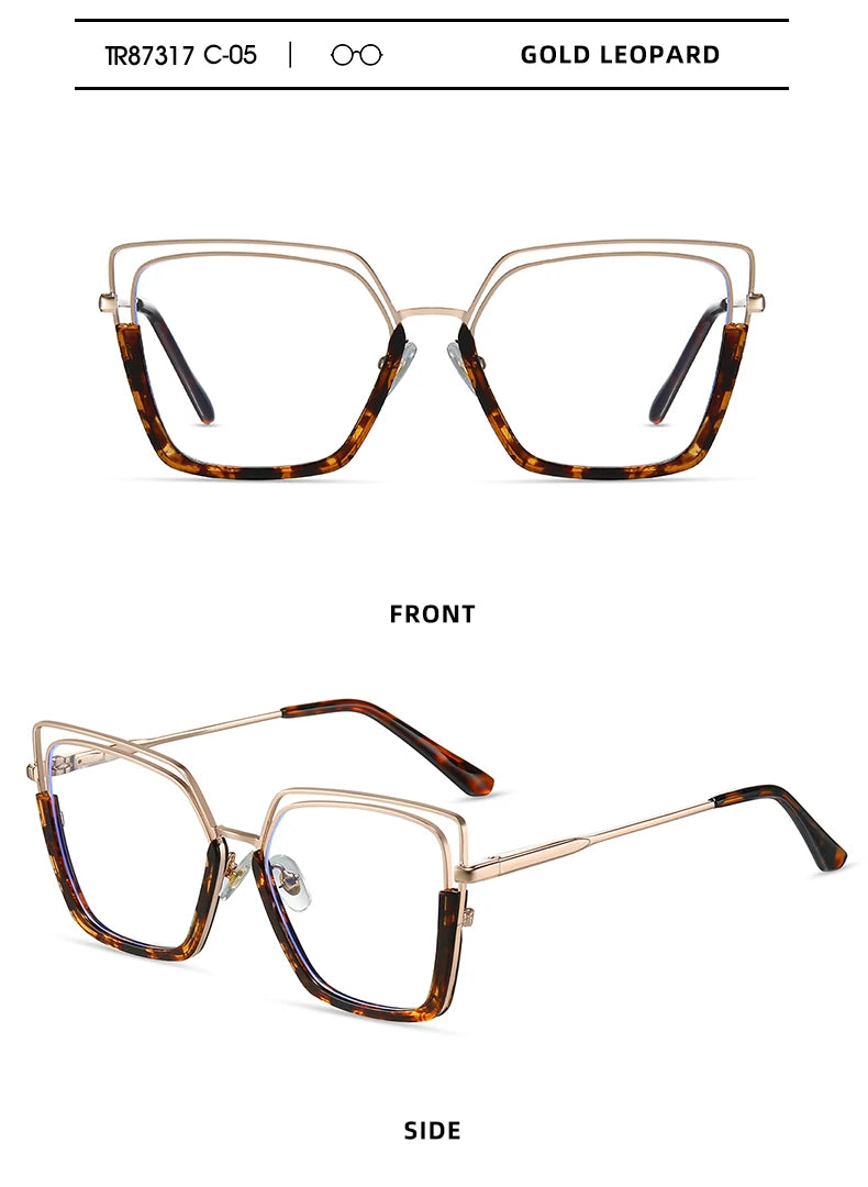 VICKY Fashion Geometric Square Large Frame Personalized Design Women's Anti-Blue Light Reading Glasses Customizable Prescription