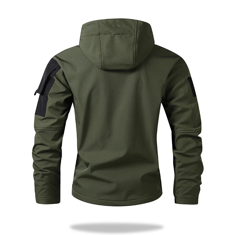 Men's hooded tactical jacket for autumn and winter outdoor windproof waterproof warm hiking camping and fishing durable jacket