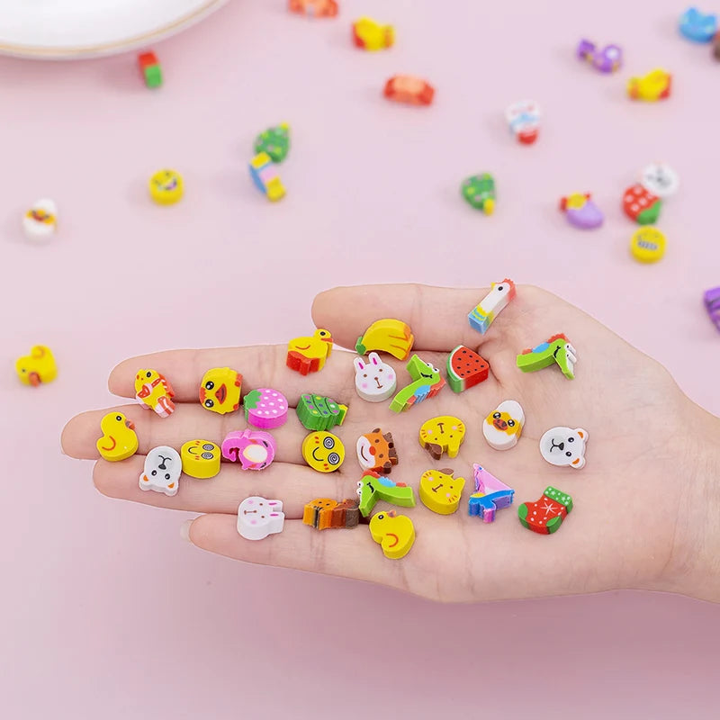 100~500pcs Mini Cartoon Eraser Bulk Multiple Styles Colored Fruit Animal Cake Design School Supply Student Festival Rewards TMZ
