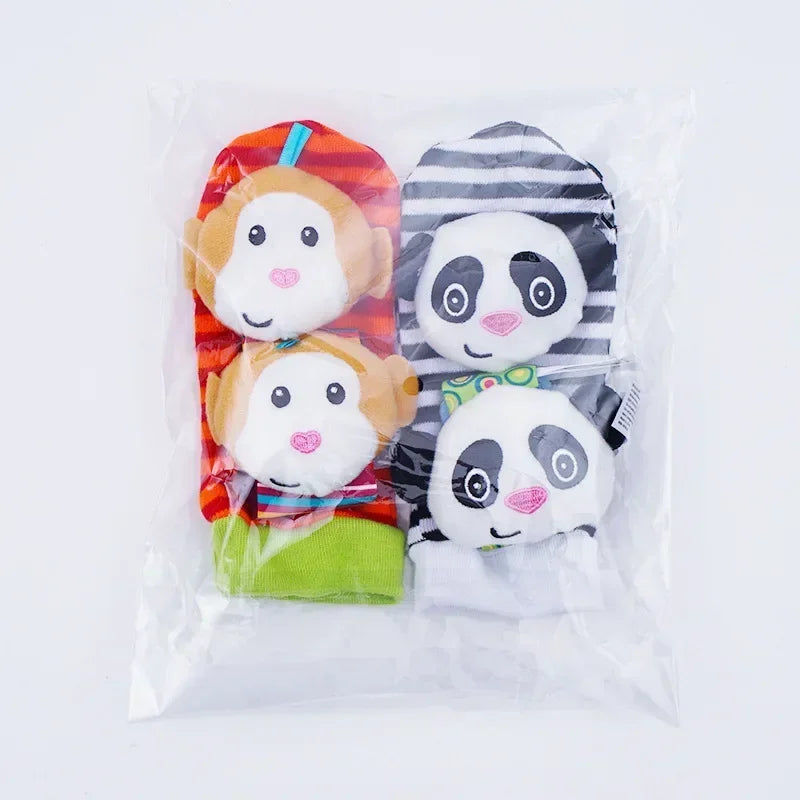 Baby Rattles Socks Toys 0 12 Months Newborn Infant Cartoon Plush Socks Wrist Strap Foot Finder and Wrist Rattles Toys for Babies