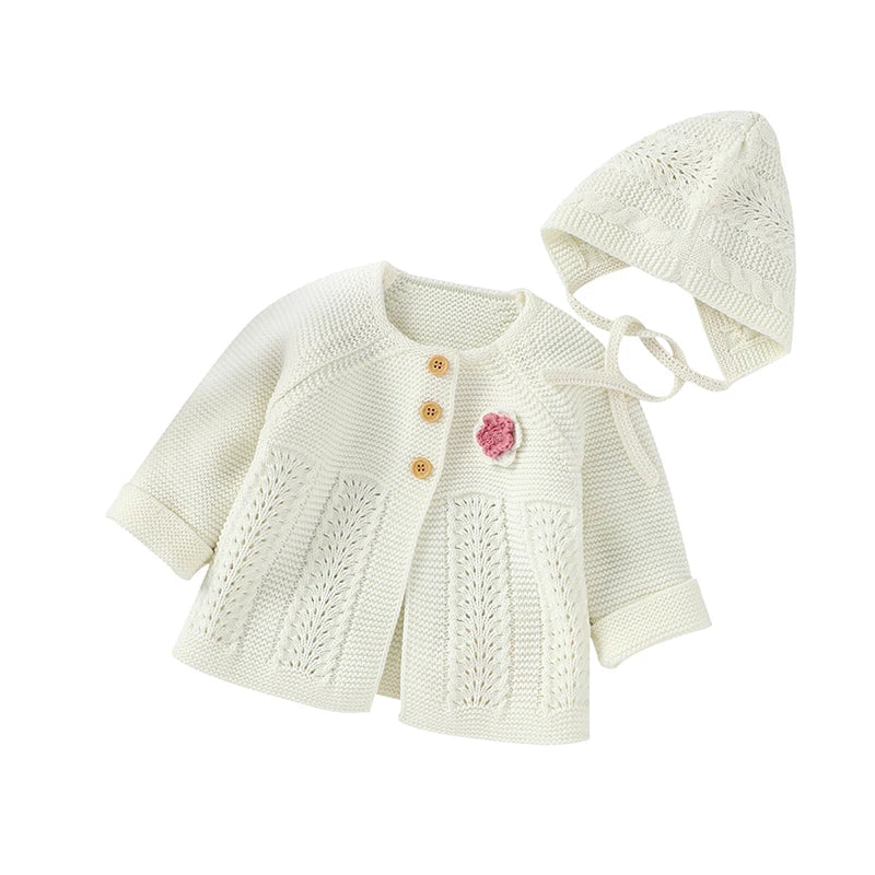 Baby Romper Set Knit Autumn Newborn Girl Boy Long Sleeve Coat Jumpsuit Outfit Hat 3PC Fashion Solid Infant Clothing Suit Sweater