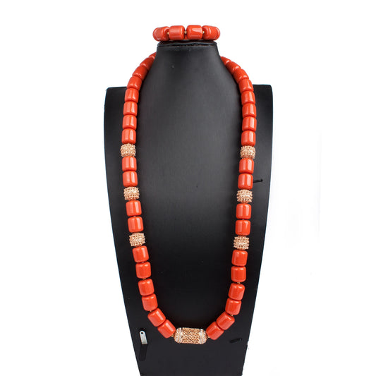 32 inches Long Orange Beads African Jewelry Set Women Bridal Party Costume Necklace Jewelry Set