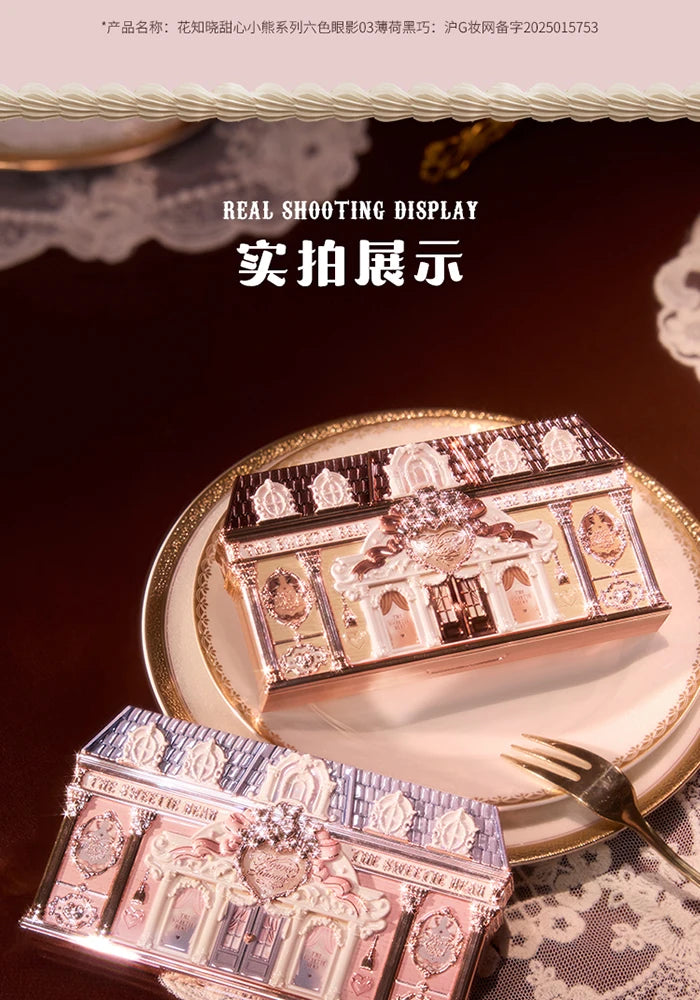 Flower Knows The Sweetie Bear Collection Eyeshadow Palette 6 Colors Glitter Matte Natural Bronzer Multi Use Kawaii Makeup