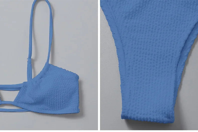 Sexy Ribbed Bandeau Mircro Mini Bikini Sets Two Pieces  Women Thong Swimsuit Female Bathing Suit Swimwear Biquini