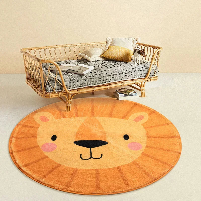 Rainbow cartoon Round Carpet Bedroom Animal Non-slip bedside area carpet Soft plush children's play mat Comfortable home decor