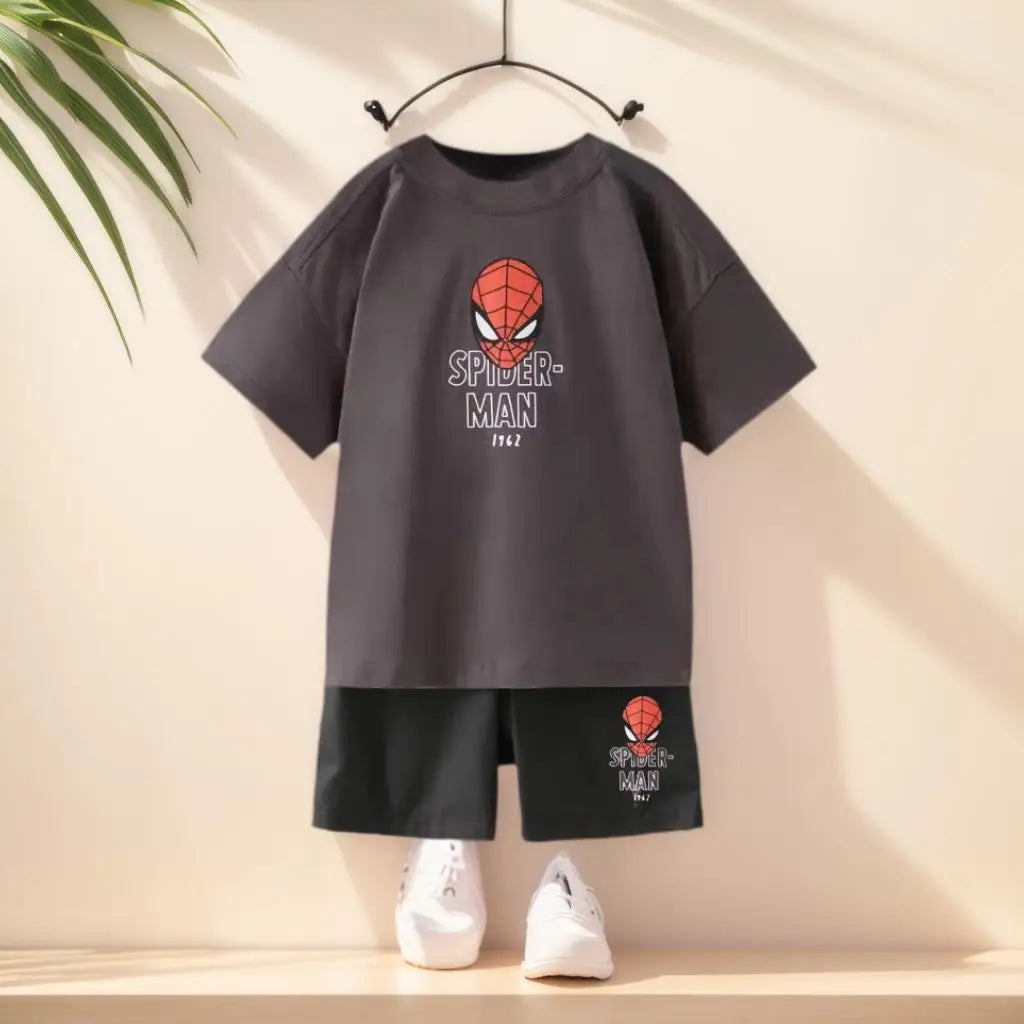 Spiderman T-shirt Shorts Two Piece Set 2025 New Summer Clothing Popular Design Baby Boy Short Sleeve Suit Tees Tracksuits