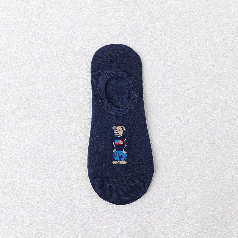 5 Pairs Unisex Men Socks 5 Colors Summer New Cartoon Bear Cotton Boat Socks Light Comfortable Sweat-absorbent Invisible Socks