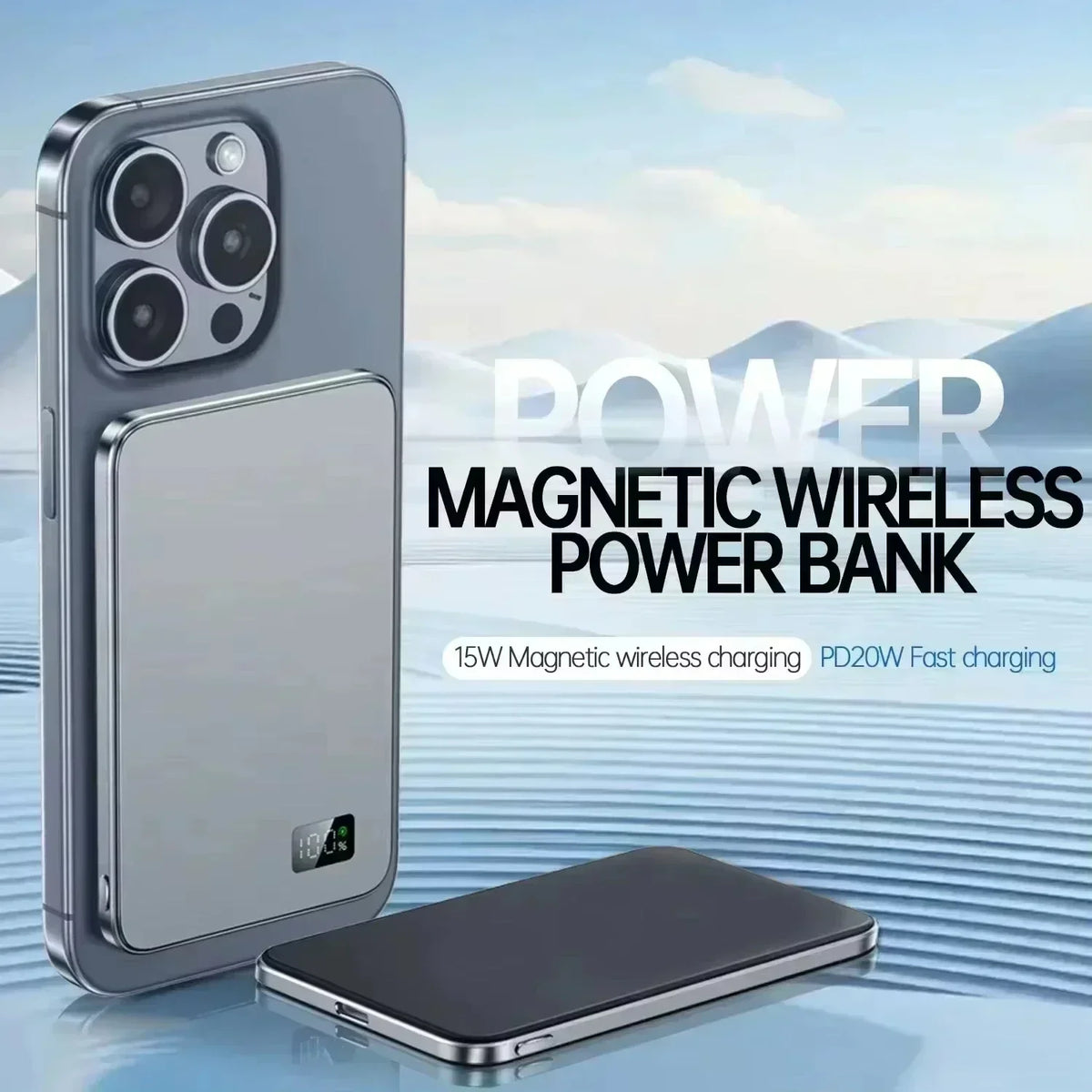 Lenovo 500000mAh CCC Certified Magnetic Ultra Thin Wireless Portable Power Bank Super Fast Charging LED Display Pack For MagSafe