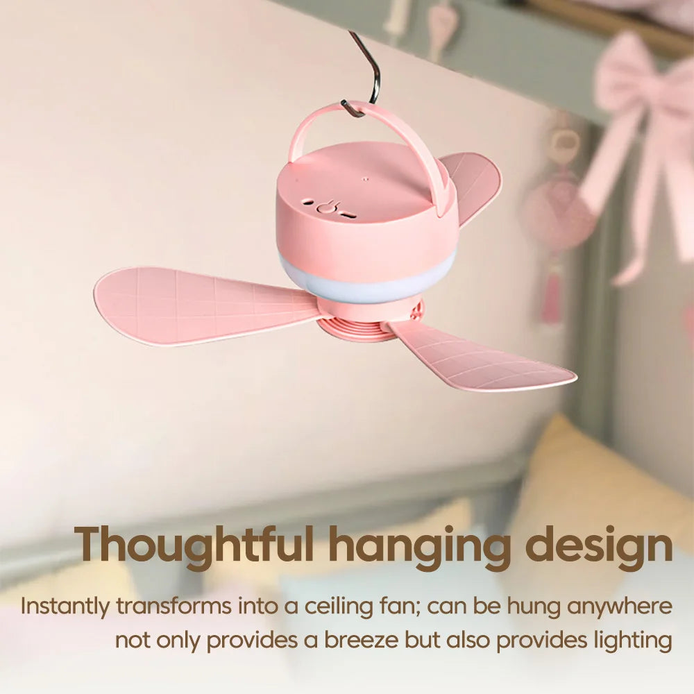 1.5/3M Ceiling Fan With LED Light and Remote Control USB Charging Household Outdoor Camping Tent Student Dormitory Bed Small Fan