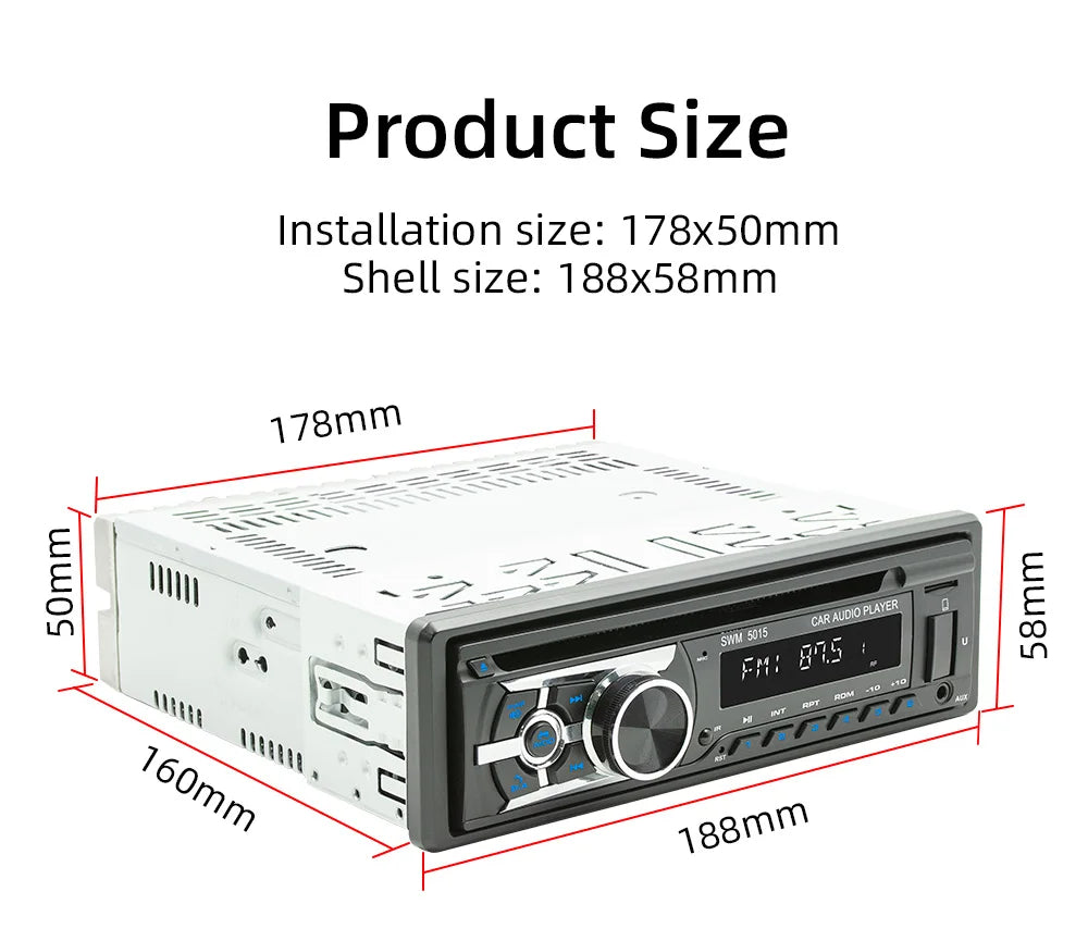 BQCC 1 Din Universal Car DVD/CD/VCD Player AI Voice BT USB TF AUX Input RDS Radio Locate a car Wiring protection EQ Car Stereo