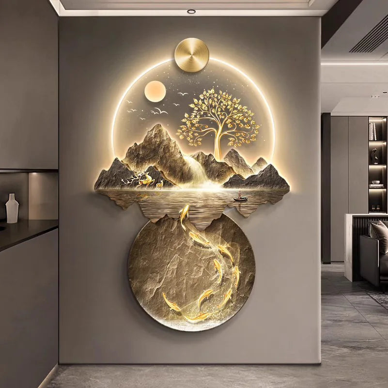 Background Landscape Painting Wall Lamp Chinese Creative Living Room LED Decor Light Corridor Remote Control Lighting Wall Lamps