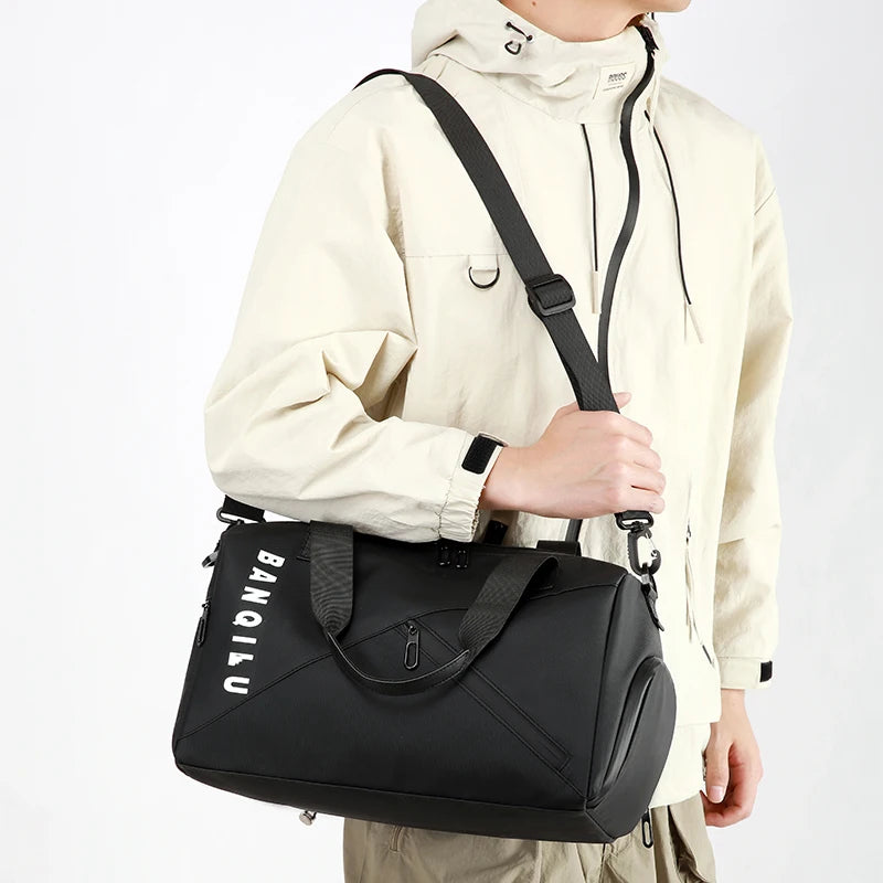 Unisex Large Capacity Handbag Crossbody Shoulder Bag Water-resistant, Gym Bag, Travel Bag for Men, Also Fits on Luggage Trolley
