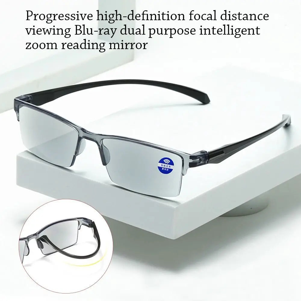 Smart Automatic Zoom Reading Glasses Anti Blue Ray Reading Glasses Autofocus Power Half-Rim Near Far Computer Glasses Elegant