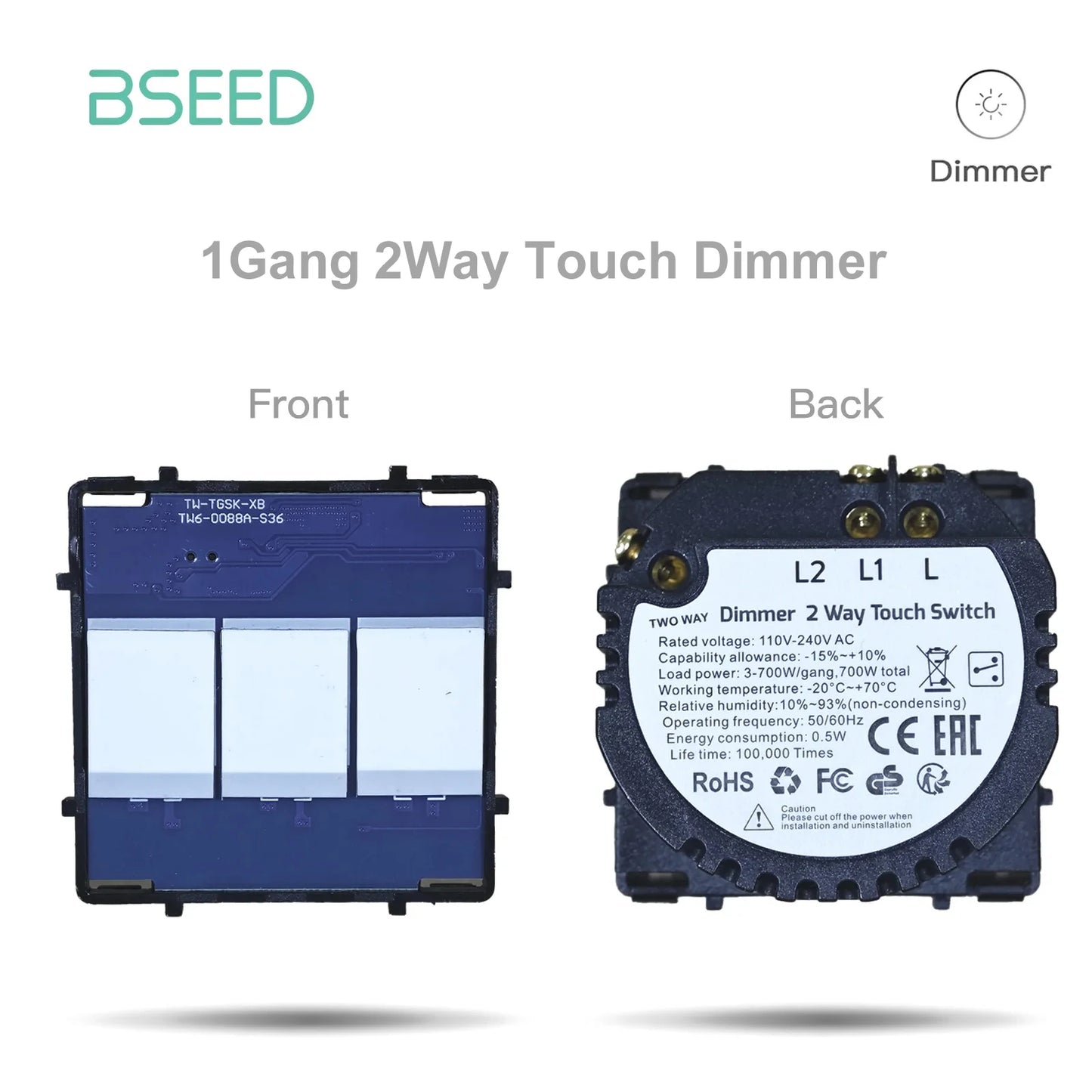 BSEED 1/2Gang Touch Light Dimmer Switch Function Base 1/2Way EU Socket Type-c USB Part Wall Glass Panels DIY Free Combination